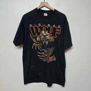 Rare Vintage 90s Busch Gardens Big Bad Wolf Faded Black Single Stitch‎ T-Shirt